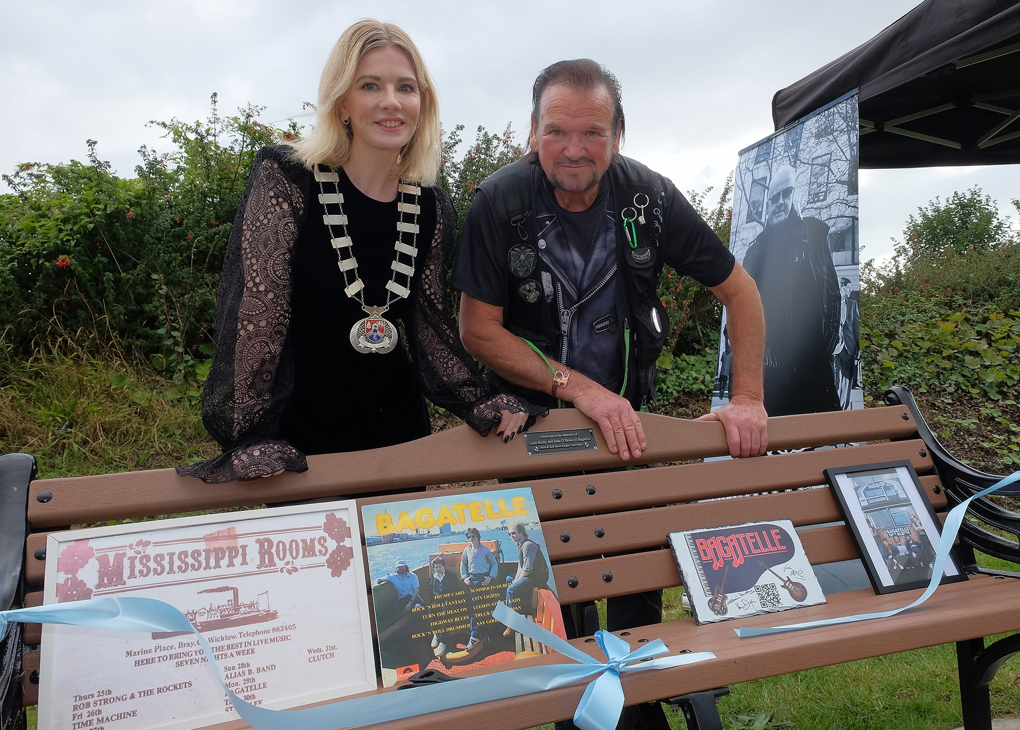 Bagatelle Bench unveiled on Bray Head
Ken Doyle of legendary Bagatelle with Erika Doyle - Cathaoirleach Bray Municipal District unveils a new bench to celebrate Bagatelle
Bray 

07 September 2025

Credit: LiamMcArdle.com