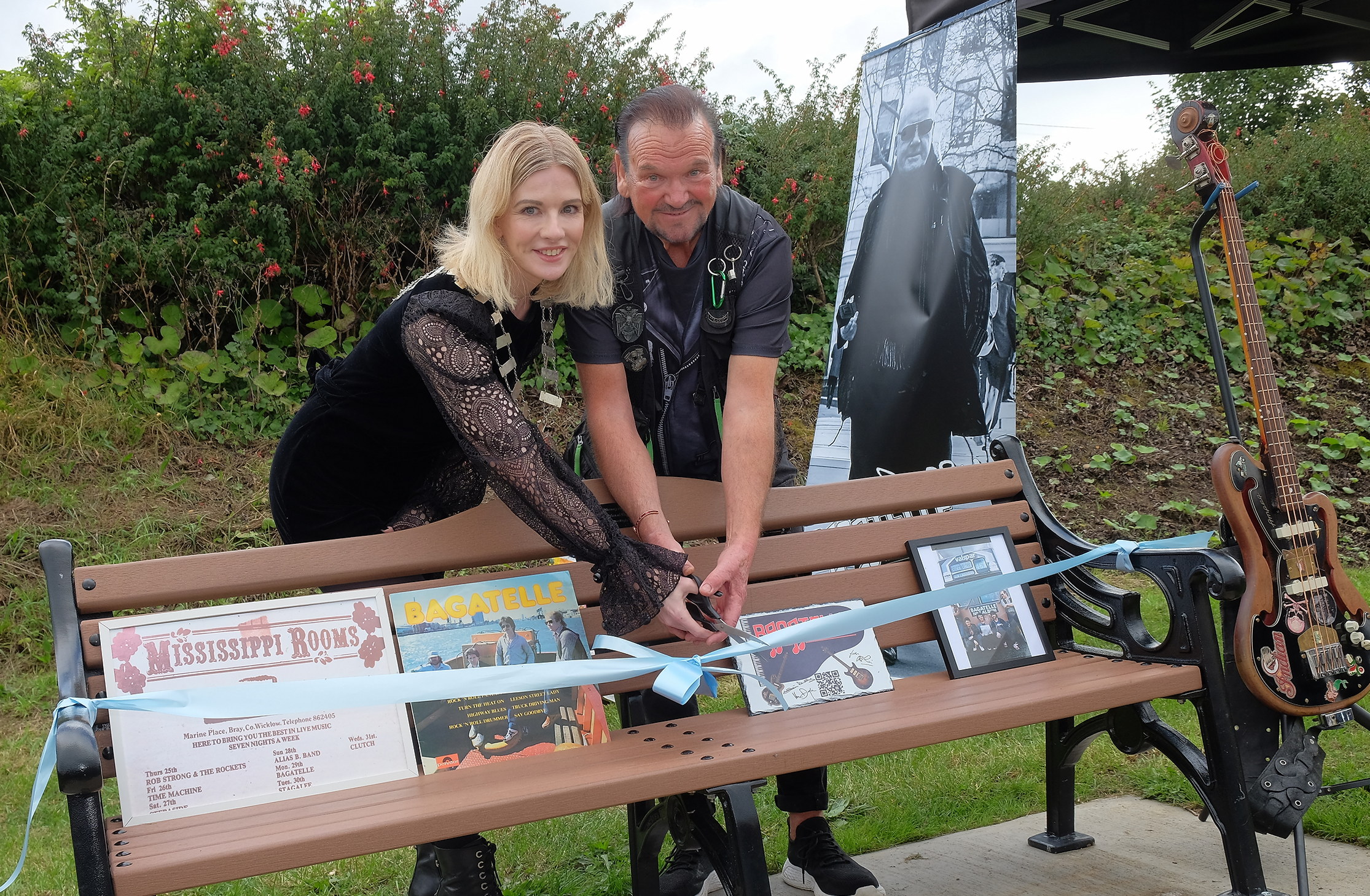 Bagatelle Bench unveiled on Bray Head
Ken Doyle of legendary Bagatelle with Erika Doyle - Cathaoirleach Bray Municipal District unveils a new bench to celebrate Bagatelle
Bray 

07 September 2025

Credit: LiamMcArdle.com